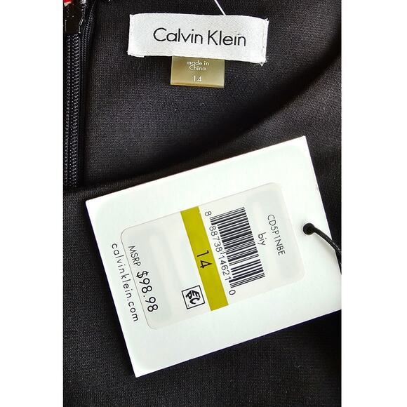 NWT Calvin Klein Belted Color Block Fit & Flare Dress Women Size 14 Black‎ White - Picture 6 of 8